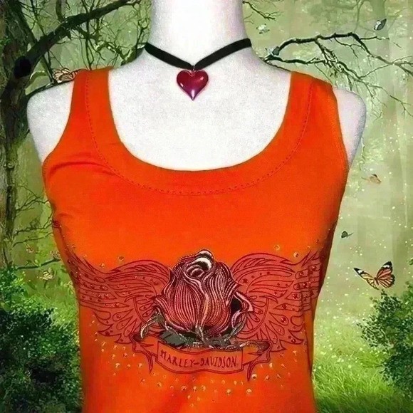 Harley-Davidson Orange Racerback Gem Tank - Picture 2 of 8